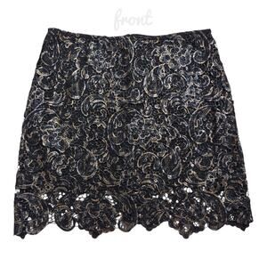 TOV Black Lace Mini Skirt Gold Navy Metallic A-line Short Dressy Party Size 42